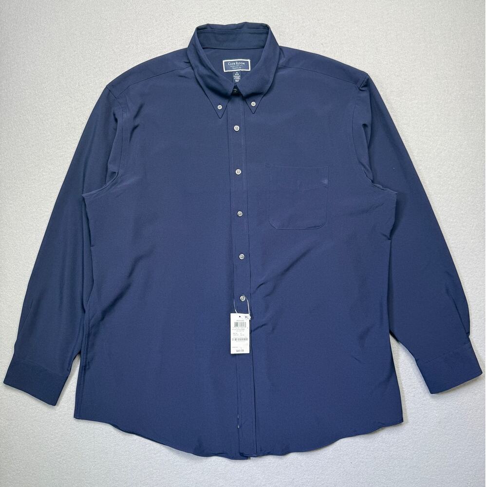 Club Room Men's Regular Fit Traveler Stripe Dress Shirt, Blue 17 34-35 $60